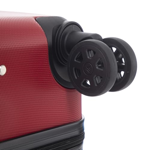 Roter Rollkoffer mit 4 schwarzen 360° Drehrollen an der Hartschale