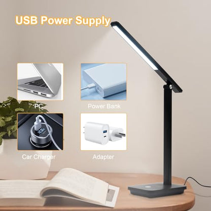 Schreibtischlampe mit schwarzem Stativ und LED-Balken, USB-Netzversorgung