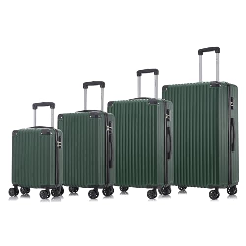 Trolley-Reisekoffer-Set aus dunklem Grün, vier Koffer mit 4 Rollen und ausziehbarem Griff