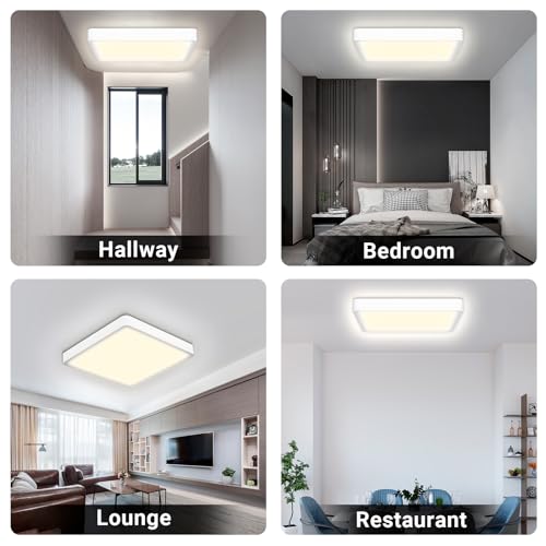 Quadratische flache LED-Deckenleuchte an der Decke mit warmem Licht