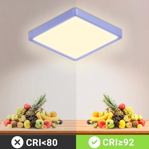 Quadratische LED-Deckenleuchte mit blauem Rahmen, leuchtende Lichtfläche