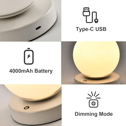 Tischlampe, Sockel mit USB-C-Anschlussbereich, warmweiß leuchtende Kugel