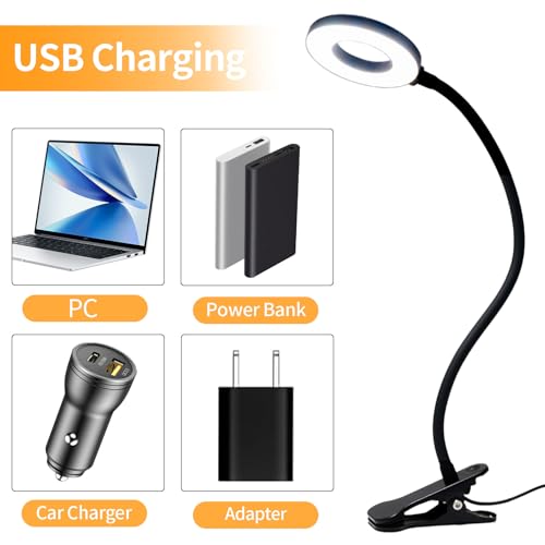 LED-Klemmlampe mit USB-Kabel, Clipfuß und ovalem Leuchtkopf