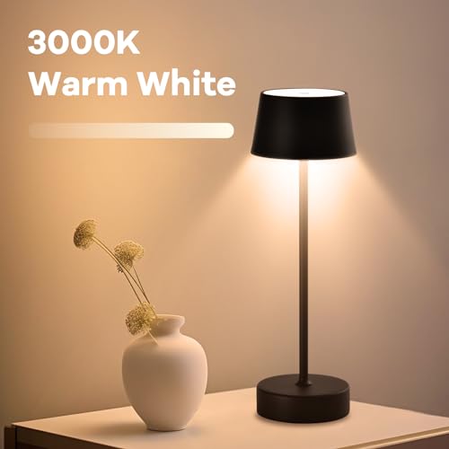 LED-Tischlampe, 3000K warmweiß, schwarzer Schirm und hoher Ständer