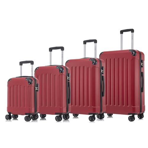 4-teiliges Koffer-Set: rote ABS-Hartschalen mit 360° Rollen und Teleskopgriff