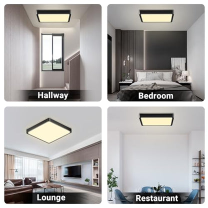 Quadratische LED-Deckenleuchte, flach, an Decke montiert, schwarzer Rahmen