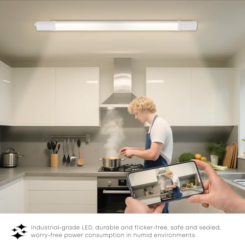 LQWELL® LED-Feuchtraumleuchte an Decke, langer Leuchtbalken, weißes Kunststoffgehäuse