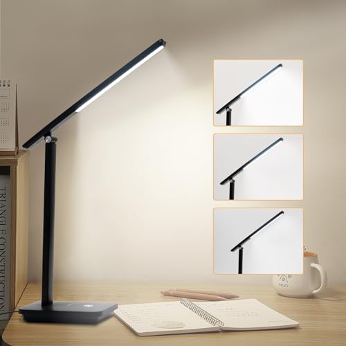 Schreibtischlampe mit schwarzem LED-Leuchtenbalken und höhenverstellbarem Stativ