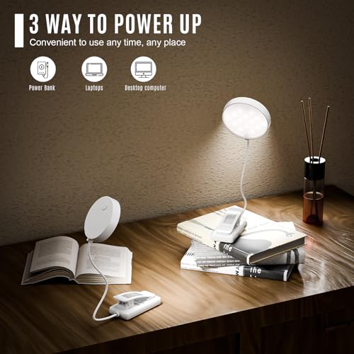 LQWELL® USB-Leselampe (weiß) als Clip-Licht mit flexiblem Halsteil und Lichtkopf
