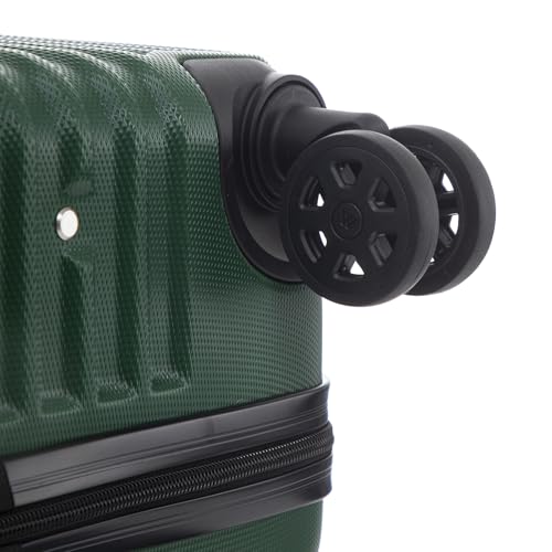Trolley-Reisekoffer-Rolle an grüner Hartschale, schwarze Radaufhängung