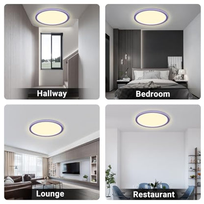LED-Deckenleuchte mit violettem Ring, warmweißes Licht für Flur, Schlafzimmer, Lounge