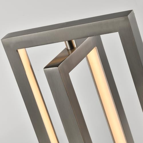 Tischlampe im Nahbereich: LED-Lichtstreifen im rechteckigen Metallrahmen, mattes Sandnickel