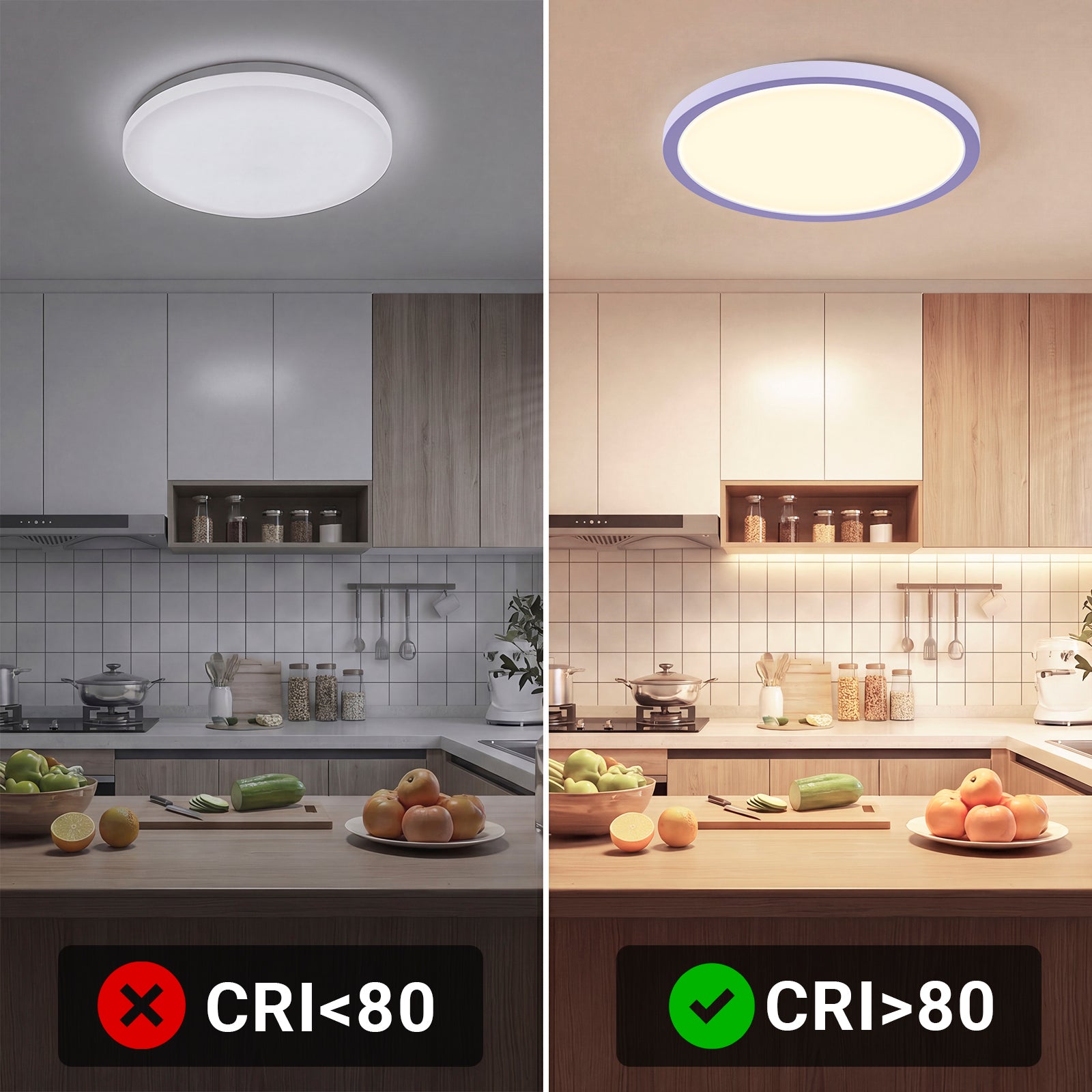 LQWELL® flache runde LED-Deckenleuchte, warmes Licht im Küchenbereich