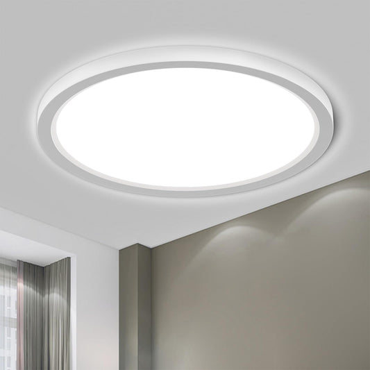 Runde LED-Deckenleuchte, flaches Design, weißer Leuchtring am Deckenrand