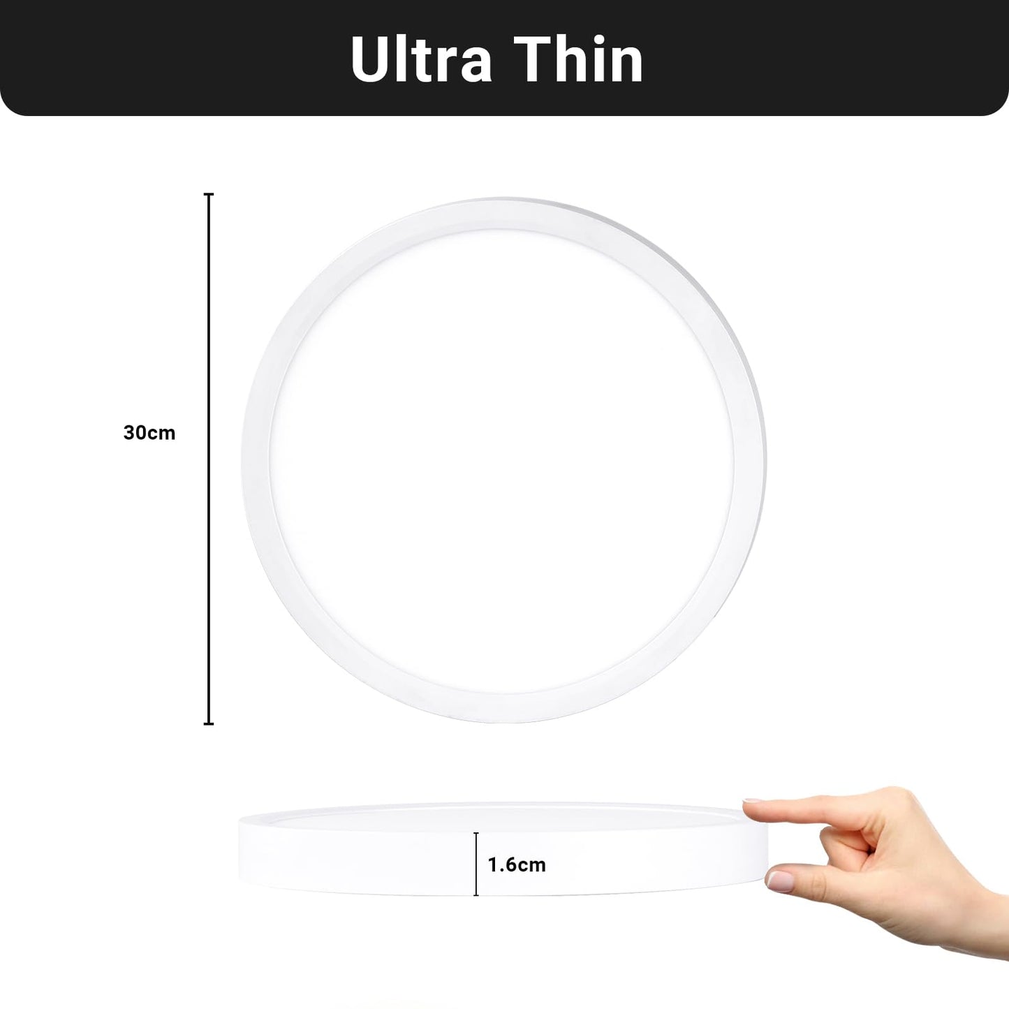 Ultraflache runde LED-Deckenleuchte, weißer Ring, Dicke 1,6 cm
