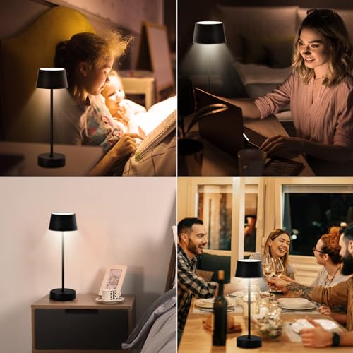 LED-Tischlampe schwarz, eingeschaltet mit warmweißem Lichtschein