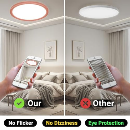 LED-Deckenleuchte mit rosafarbenem Ring, gleichmäßiges Lichtfeld