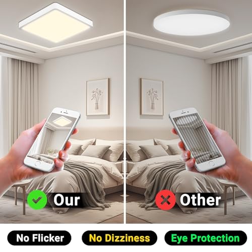 Quadratische LED-Deckenleuchte, flach, mit gleichmäßigem Licht über dem Bett