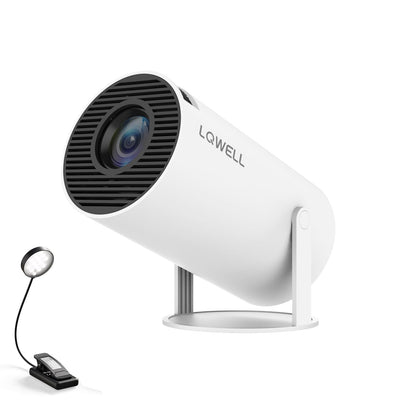 LQWELL® Mini-Beamer in Weiß mit Standfuß und freiliegender Linse