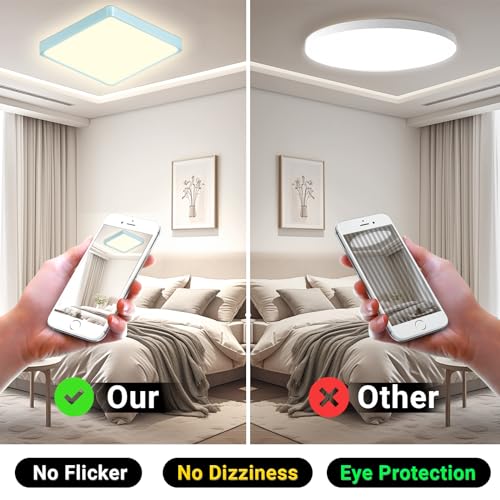 Quadratische LED-Deckenleuchte, flacher Aufbau, flackerfreies, augenschonendes Licht