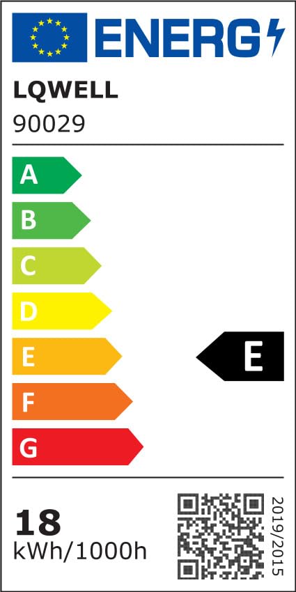 Energieeffizienzlabel LQWELL 90029, A–G; 18 kWh/1000h, QR-Code