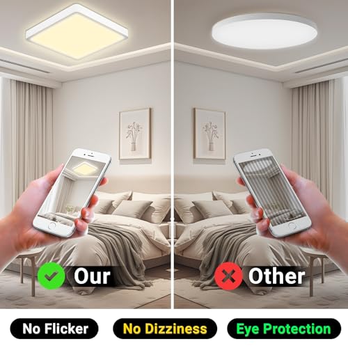 Quadratische LED-Deckenleuchte am Deckenpanel, warmweißes Licht
