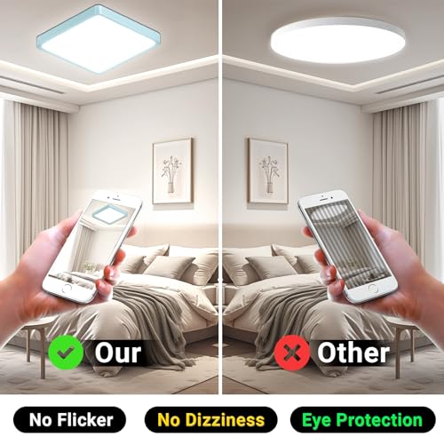 Quadratische LED-Deckenleuchte mit blauem Rahmen, gleichmäßiges Licht