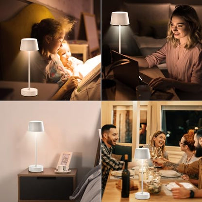 Weiße LED-Tischleuchte auf runder Basis, als dekorative Beleuchtung im Wohn- oder Schlafzimmer