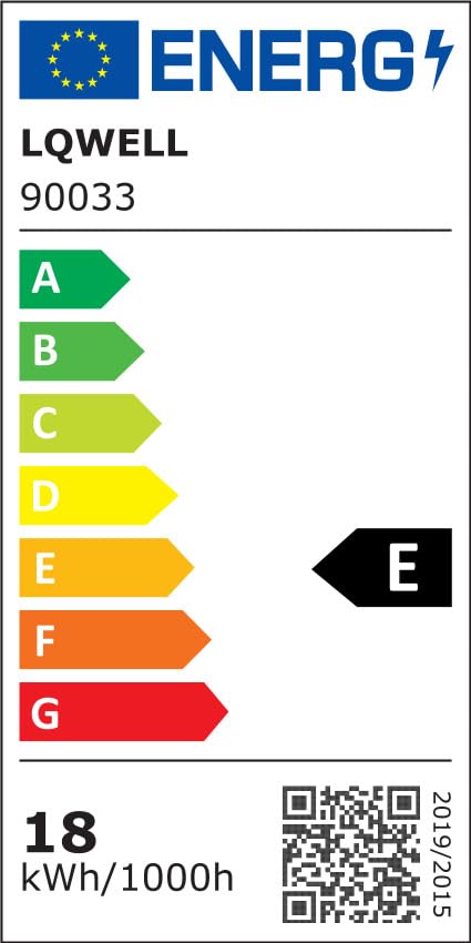 EU-Energielabel für LQWELL LED-Deckenleuchte, 18 kWh/1000h, Klasse E