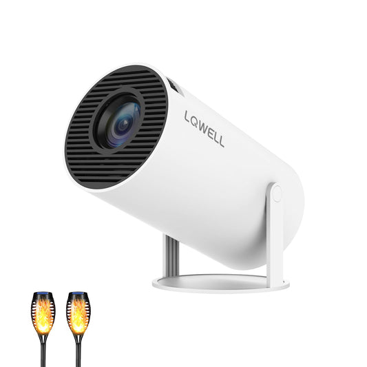 Mini-Projektor, weiß mit LQWELL®-Logo und vorderem Objektiv