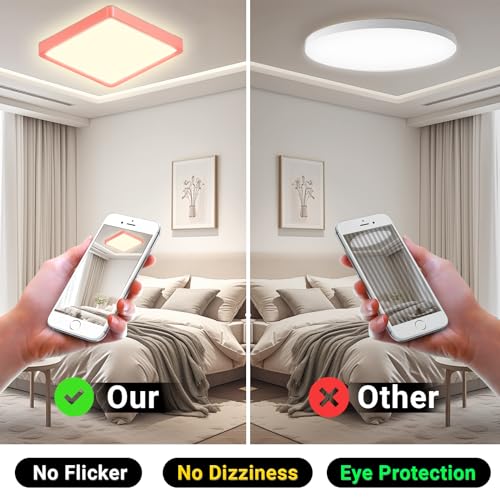 Quadratische LED-Deckenleuchte mit rotem Rahmen, Deckenmontage mit warmweißem Licht