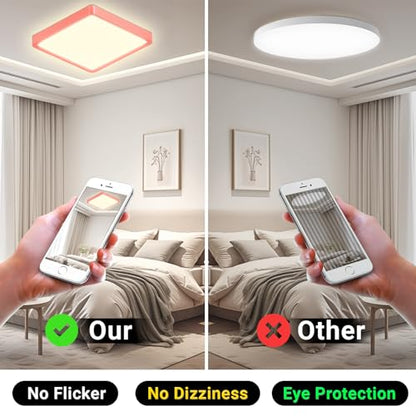 Quadratische LED-Deckenleuchte mit rotem Rahmen, Deckenmontage mit warmweißem Licht