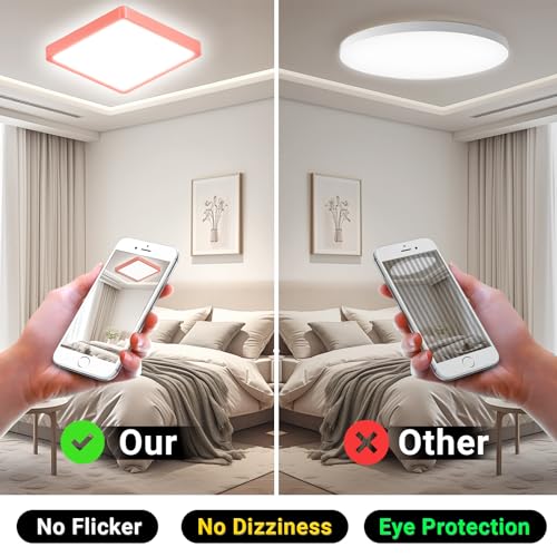 Quadratische LED-Deckenleuchte mit rotem Rahmen, gleichmäßiges Licht