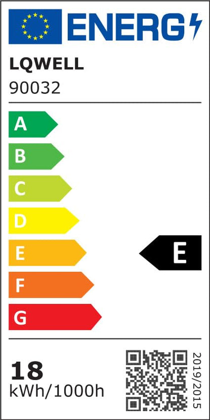 EU-Energieetikett LQWELL 90032 mit Effizienzskala von A bis G und QR-Code