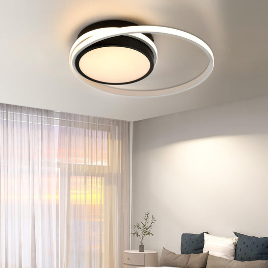 Deckenleuchte mit rundem Aluminiumrahmen in Schwarz, LED-Lichtscheibe mit warmem Schimmer