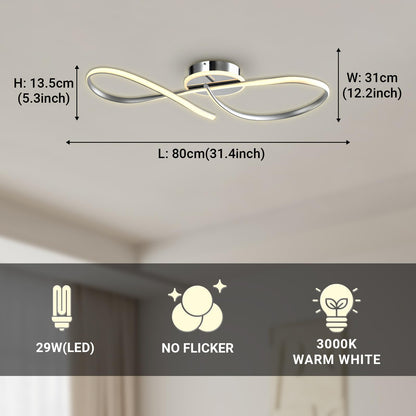 LED-Deckenleuchte mit geschwungenen Ovalringen; Maßangaben oben