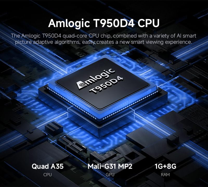 Elektronikchip T950D4 auf Leiterplatte mit markiertem 'Amlogic T950D4' Schriftzug