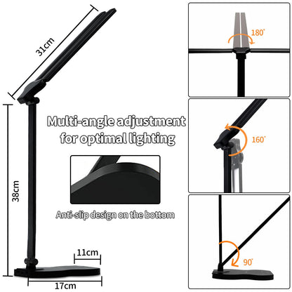 LED-Schreibtischlampe mit verstellbaren Schwenkarmen und Standfuß, rutschfeste Fläche