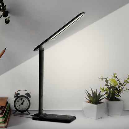 LED-Schreibtischlampe mit schmalem Leuchtstab und stabilem Fuß, schwarz