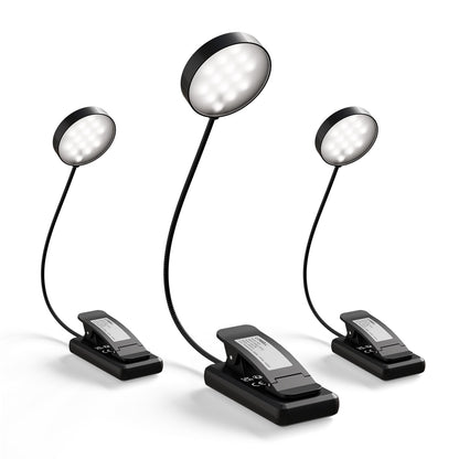 3er Set schwarze Leselampen mit flexiblem Buchlicht und runden LED-Köpfen