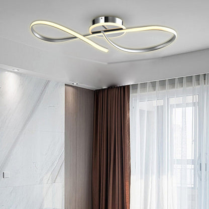 LED-Deckenleuchte mit Aluminium-Deckenhalter und zwei geschwungenen ovalen LED-Bögen