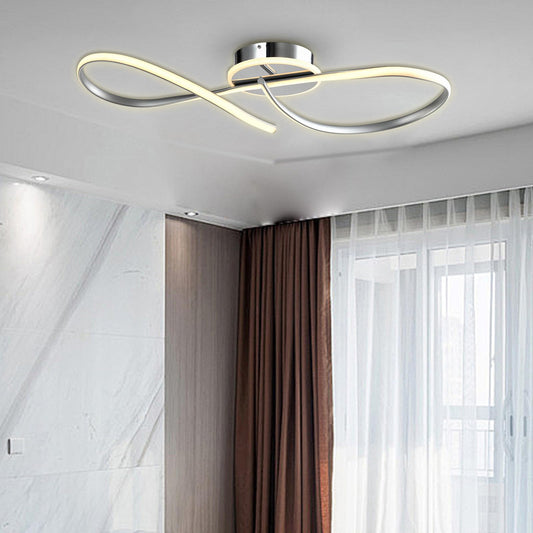 LED-Deckenleuchte mit Aluminium-Deckenhalter und zwei geschwungenen ovalen LED-Bögen