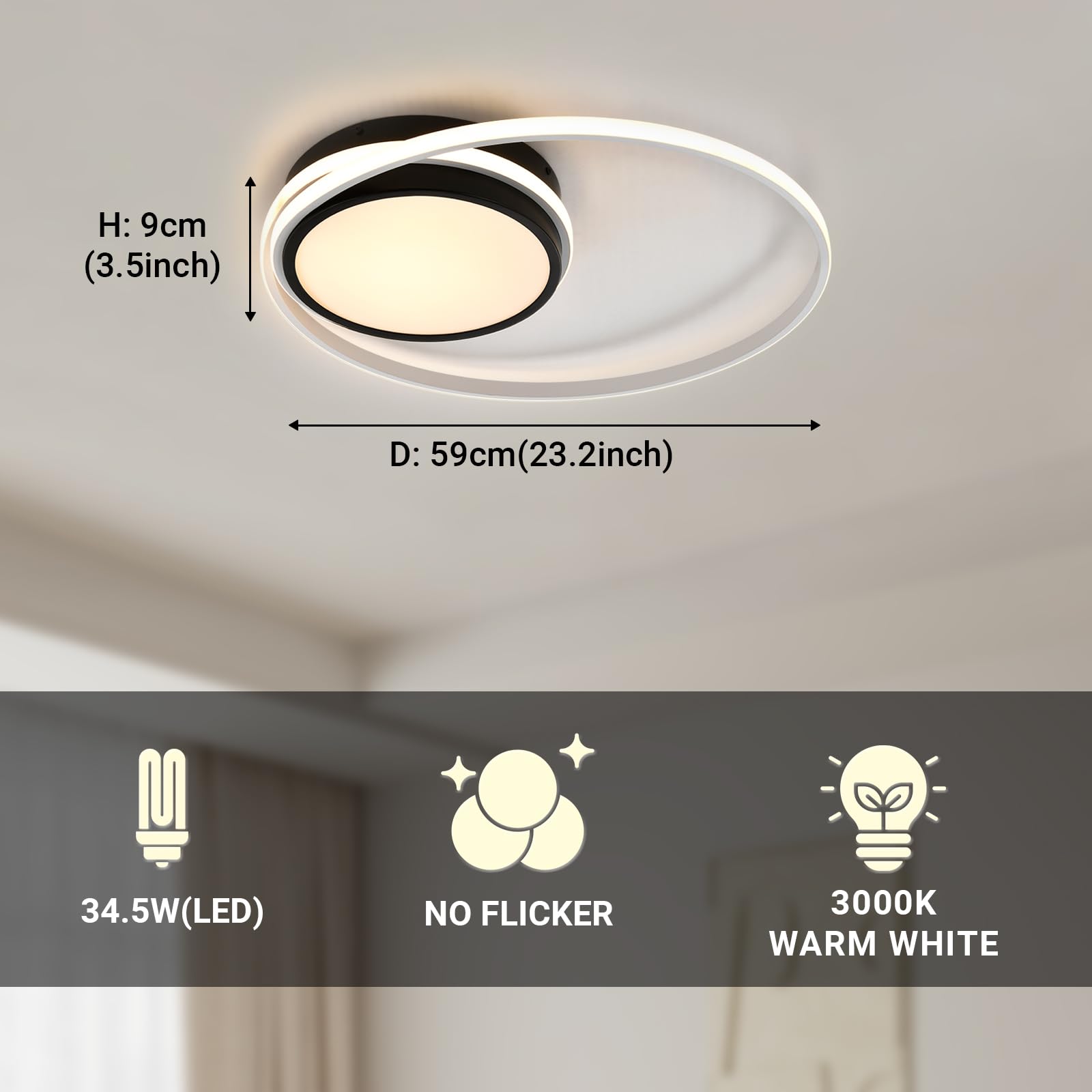 LED-Deckenleuchte, H 9 cm, Ø 59 cm, 34,5 W, 3000K warmweiß