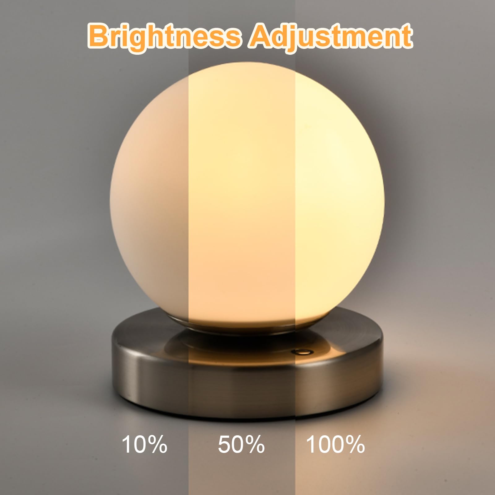 Tischlampe mit einstellbarer Helligkeit, Kugel‑LED im Opalglas auf Basis