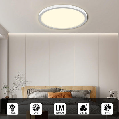 Runde LED-Deckenleuchte, flach montierte Lichtscheibe mit weißem Ring