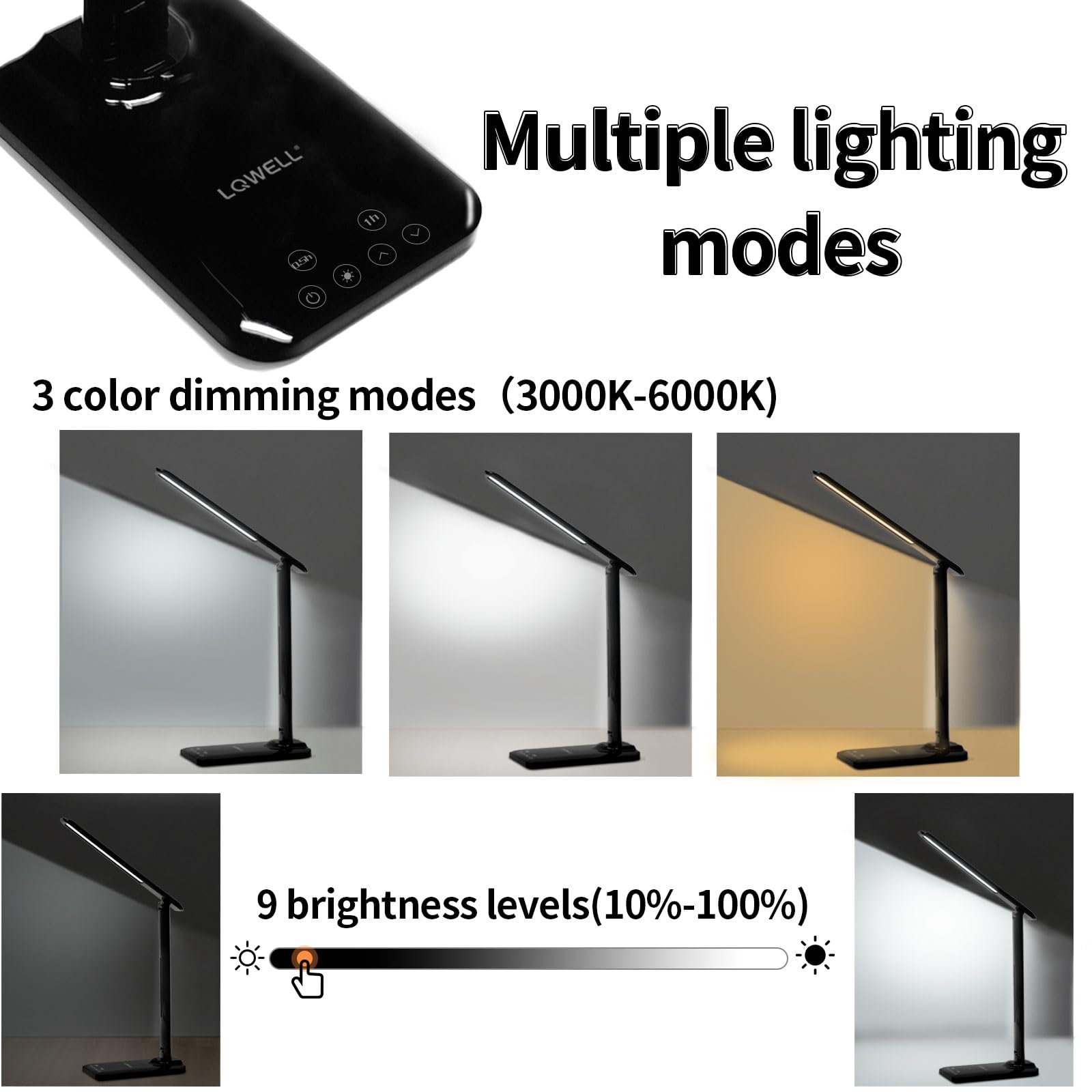 LED-Schreibtischlampe mit Touch-Bedienfeld und verstellbarem Leuchtstab, mehrere Modi