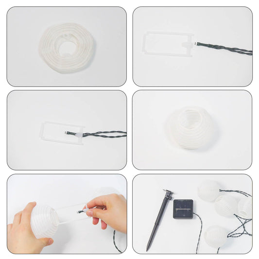 Zubehör für Mini-Beamer: weiße Kabel und Anschlussadapter, in Einzelansichten