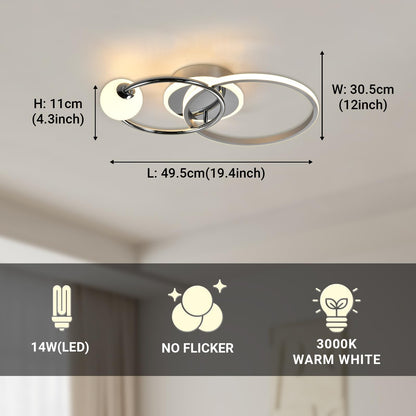 LED-Deckenleuchte mit Maßenangaben, runder Ringform aus Metall in Chrom und Weiß