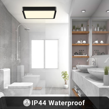 LED-Deckenleuchte mit schwarzem Rahmen und rechteckiger Lichtfläche, IP44