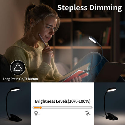 LQWELL® Leselampe mit stufenloser Dimmung, schwarzer LED-Kopf am flexiblen Hals
